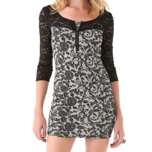 Free People Love You To Pieces Bodycon Damask Brocade Jacquard Dress - Picture 8 of 15